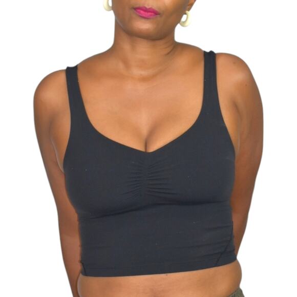 lululemon athletica Tops - Lululemon Align Gathered Front Tank Black Cropped Shelf Bra Yoga Stretch Size 2